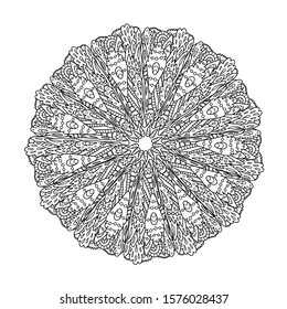 Mandala curl circular lacy ethnic pattern coloring page book black and white art therapy relax psychology
