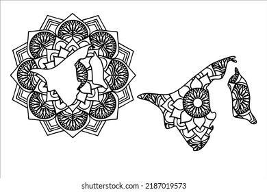 Mandala cut file creative silhouettes set on white background. Map of Brunei
