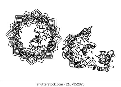 Mandala cortó el archivo de siluetas creativas sobre fondo blanco. Mapa de Dinamarca