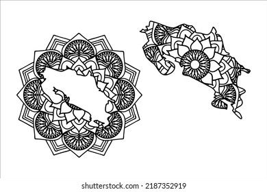 Mandala cut file creative silhouettes set on white background. Map of Costa Rica
