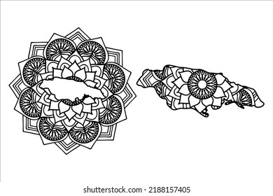 Mandala cortó el archivo de siluetas creativas sobre fondo blanco. Mapa de Jamaica