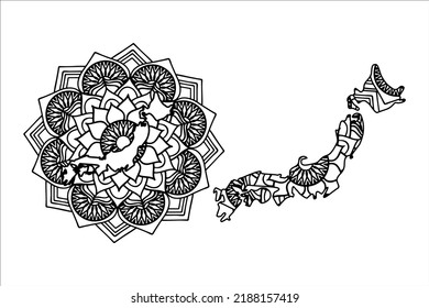 Mandala cortó el archivo de siluetas creativas sobre fondo blanco. Mapa de Japón