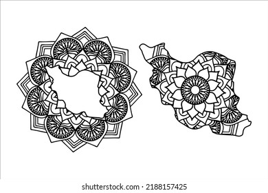Mandala cut file creative silhouettes set on white background. Map of Iran