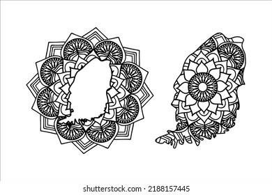Mandala cortó el archivo de siluetas creativas sobre fondo blanco. Mapa de Granada
