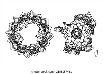Mandala Schnitt-Datei kreative Silhouetten auf weißem Hintergrund. Karte von Frankreich