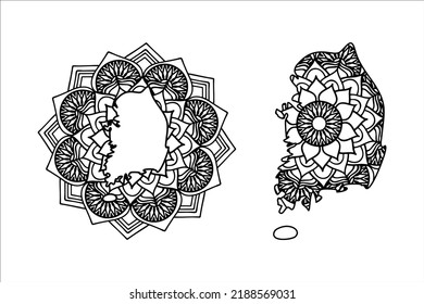 Mandala cut file creative silhouettes set on white background. Map of Korea South