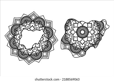 Mandala cortó el archivo de siluetas creativas sobre fondo blanco. Mapa de Nigeria