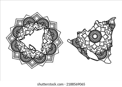 Mandala cut file creative silhouettes set on white background. Map of Nicaragua