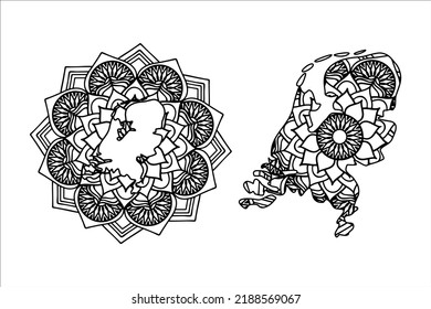 Mandala cut file creative silhouettes set on white background. Map of Netherlands