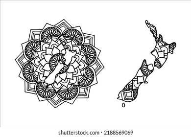 Mandala cut file creative silhouettes set on white background. Map of New Zealand