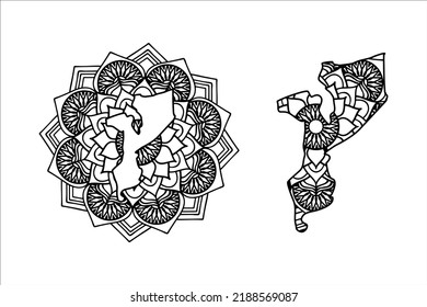 Mandala cortó el archivo de siluetas creativas sobre fondo blanco. Mapa de Mozambique