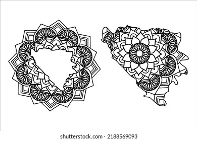 Mandala cortó el archivo de siluetas creativas sobre fondo blanco. Mapa de Montenegro