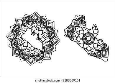 Mandala cut file creative silhouettes set on white background. Map of Liberia