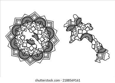Mandala cortó el archivo de siluetas creativas sobre fondo blanco. Mapa de Laos