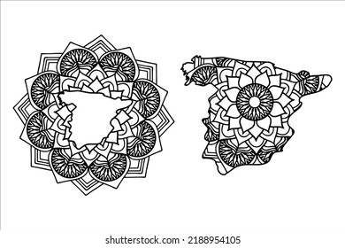 Mandala cut file creative silhouettes set on white background. Map of Spain