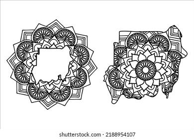 Mandala cut file creative silhouettes set on white background. Map of Sudan