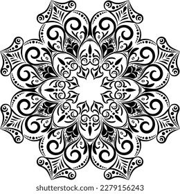 Mandala Damask Element Kaleidoscope Design. Mandala Round Circle Ornament with Damask Swirl Outline for pattern, background, frame, decoration and more.