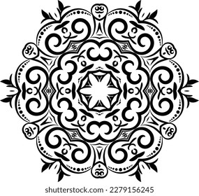 Mandala Damask Element Kaleidoscope Design. Mandala Round Circle Ornament with Damask Swirl Outline for pattern, background, frame, decoration and more.
