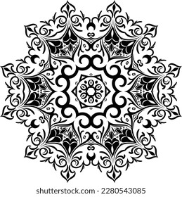 Mandala Damask Element Kaleidoscope Design. Mandala Round Circle Ornament with Damask Swirl Outline for pattern, background, frame, decoration and more.