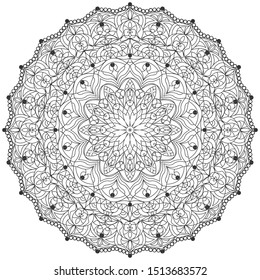 Mandala is dark gray. Isolated object on a white background. Template for coloring, tattoos, henna. An element of decoration in oriental style. Vector antistress.