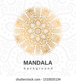 Mandala Decor  on white ornamental  background. Vector boho mandala with floral patterns. Yoga template 
