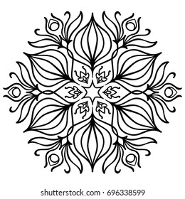 mandala. Decor for your design, lace ornament, round pattern with lots of details. Oriental style, floral black pattern, isolated on white background. Circle lace ornament. coloring for adults
