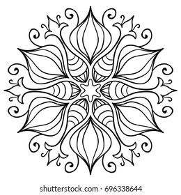 mandala. Decor for your design, lace ornament, round pattern with lots of details. Oriental style, floral black pattern, isolated on white background. Circle lace ornament. coloring for adults