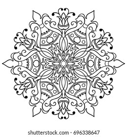 mandala. Decor for your design, lace ornament, round pattern with lots of details. Oriental style, floral black pattern, isolated on white background. Circle lace ornament. coloring for adults