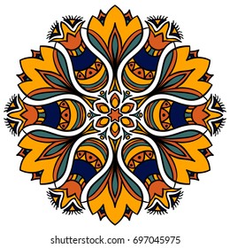 mandala. Decor for your design, lace ornament, round pattern with lots of details. Oriental style, floral pattern, isolated on white background. Circle lace ornament. coloring for adults
