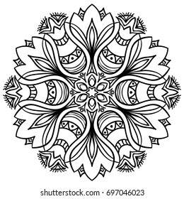 mandala. Decor for your design, lace ornament, round pattern with lots of details. Oriental style, floral black pattern, isolated on white background. Circle lace ornament. coloring for adults
