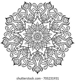 mandala. Decor for your design, lace ornament, round pattern with lots of details. Oriental style, floral black pattern, isolated on white background. Circle lace ornament. coloring for adults