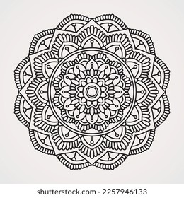 Mandala mit vielen Blütenblättern und einer Kombination von Ornamenten dekoriert. geeignet für Henna, Tattoos, Fotos, Farbbücher. Islam, Hinteru, Buddha, India, Pakistan, Chinesisch, Arab