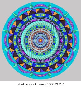 Mandala decoration,  design element. Hand drawn  style decor for coloring book. Tribal ethnic floral mandala round pattern, doodle art for coloring page. Hand drawn geometric mandala background