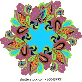 Mandala decoration, doodle round ornament, isolated design element on white background. Vector geometric floral pattern. Tribal ethnic arabic, indian, turkish motif