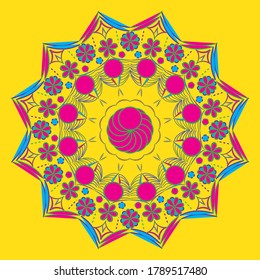 Mandala decoration  geometric round ornament. Stylized floral pattern  isolated colorful design element on a light background. Tribal ethnic arabic  indian  motif. Decorative vector illustration