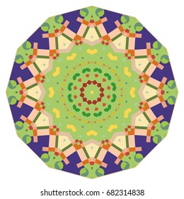Mandala decoration, geometric round ornament. Stylized floral pattern, isolated colorful design element on a white background. Tribal ethnic arabic, indian, motif. Decorative vector illustration