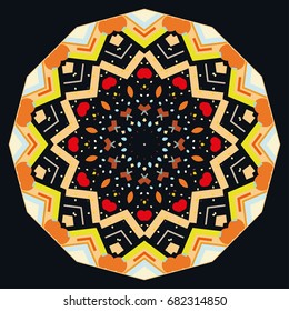 Mandala decoration, geometric round ornament. Stylized floral pattern, isolated colorful design element on a white background. Tribal ethnic arabic, indian, motif. Decorative vector illustration