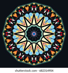 Mandala decoration, geometric round ornament. Stylized floral pattern, isolated colorful design element on a white background. Tribal ethnic arabic, indian, motif. Decorative vector illustration