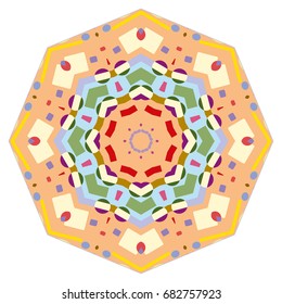 Mandala decoration, geometric round ornament. Stylized floral pattern, isolated colorful design element on a white background. Tribal ethnic arabic, indian, motif. Decorative vector illustration
