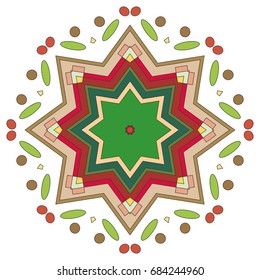 Mandala decoration, geometric round ornament. Stylized floral pattern, isolated colorful design element on a white background. Tribal ethnic arabic, indian, motif. Decorative vector illustration