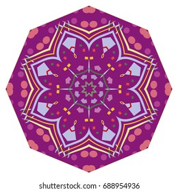 Mandala decoration, geometric round ornament. Stylized floral pattern, isolated colorful design element on a white background. Tribal ethnic arabic, indian, motif. Decorative vector illustration