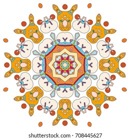Mandala decoration, geometric round ornament. Stylized floral pattern, isolated colorful design element on a white background. Tribal ethnic arabic, indian, motif. Decorative vector illustration