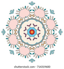 Mandala decoration, geometric round ornament. Stylized floral pattern, isolated colorful design element on a white background. Tribal ethnic arabic, indian, motif. Decorative vector illustration