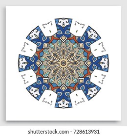 Mandala decoration, geometric round ornament. Stylized floral pattern, isolated colorful design element on a white background. Tribal ethnic arabic, indian, motif. Decorative vector illustration
