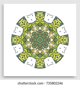 Mandala decoration, geometric round ornament. Stylized floral pattern, isolated colorful design element on a white background. Tribal ethnic arabic, indian, motif. Decorative vector illustration