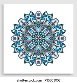 Mandala decoration, geometric round ornament. Stylized floral pattern, isolated colorful design element on a white background. Tribal ethnic arabic, indian, motif. Decorative vector illustration