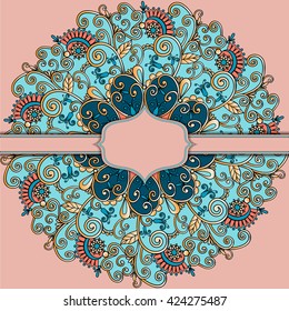 Mandala decoration, isolated design element. Hand drawn style decor for coloring book. Tribal ethnic floral mandala round pattern, doodle art for coloring page. Hand drawn geometric mandala background