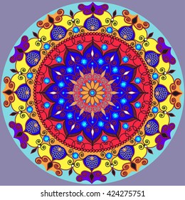 Mandala decoration, isolated design element. Hand drawn  style decor for coloring book. Tribal ethnic floral mandala round pattern, doodle art for coloring page.
