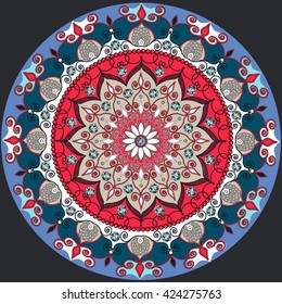 Mandala decoration, isolated design element. Hand drawn  style decor for coloring book. Tribal ethnic floral mandala round pattern, doodle art for coloring page. 