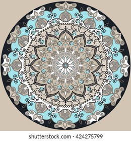 Mandala decoration, isolated design element. Hand drawn  style decor for coloring book. Tribal ethnic floral mandala round pattern, doodle art for coloring page. 